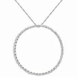 Stella Grace 10k White Gold White Sapphire Circle Pendant Necklace