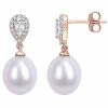 Stella Grace 10k Rose Gold 1/8 Carat T.W. Diamond, White Topaz & Freshwater Cultured Pearl Drop Earrings