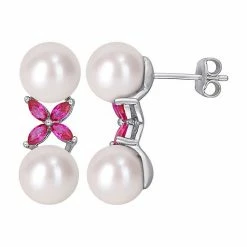 Stella Grace Sterling Silver Lab-Created Ruby & Freshwater Cultured Pearl Earrings