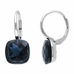 Stella Grace 10k White Gold London Blue Topaz Cushion Leverback Earrings