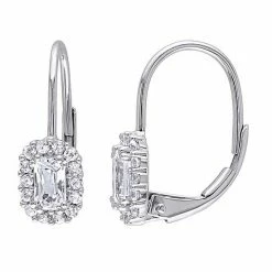 Stella Grace 10k White Gold White Sapphire Halo Leverback Earrings