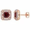 Stella Grace 10k Rose Gold Garnet, White Sapphire & 1/5 Carat T.W. Diamond Halo Stud Earrings