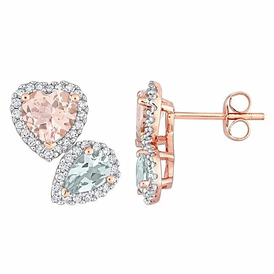 Stella Grace 10k Rose Gold Morganite, Aquamarine & 3/8 Carat T.W. Diamond Stud Earrings 1 Stella Grace 10k Rose Gold Morganite, Aquamarine & 3/8 Carat T.W. Diamond Stud Earrings