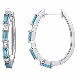 Stella Grace 10k White Gold Blue & White Topaz Hoop Earrings