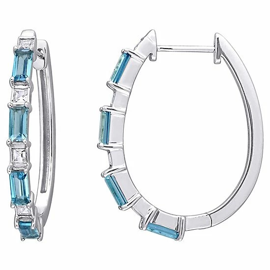 Stella Grace 10k White Gold Blue & White Topaz Hoop Earrings 1 Stella Grace 10k White Gold Blue & White Topaz Hoop Earrings