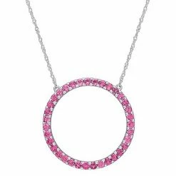 Stella Grace 10k White Gold Pink Tourmaline Circle Pendant Necklace