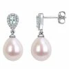 Stella Grace 10k White Gold 1/8 Carat T.W. Diamond, Aquamarine And Freshwater Cultured Pearl Drop Earrings