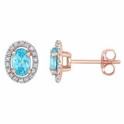 Stella Grace 10K Rose Gold Apatite & 1/5 Carat T.W. Diamond Oval Stud Earrings