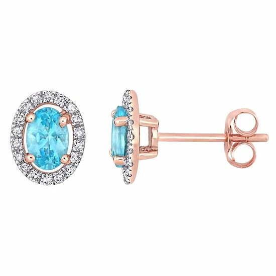 Stella Grace 10K Rose Gold Apatite & 1/5 Carat T.W. Diamond Oval Stud Earrings 1 Stella Grace 10K Rose Gold Apatite & 1/5 Carat T.W. Diamond Oval Stud Earrings