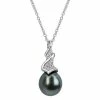 Stella Grace Sterling Silver Tahitian Cultured Pearl & 1/10 Carat T.W. Diamond Drop Pendant Necklace