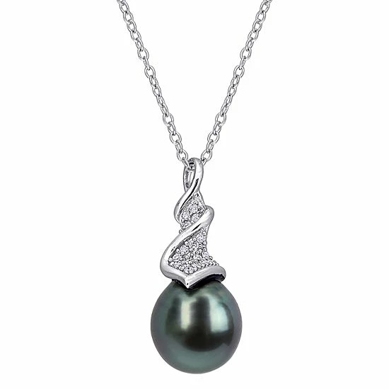 Stella Grace Sterling Silver Tahitian Cultured Pearl & 1/10 Carat T.W. Diamond Drop Pendant Necklace 1 Stella Grace Sterling Silver Tahitian Cultured Pearl & 1/10 Carat T.W. Diamond Drop Pendant Necklace