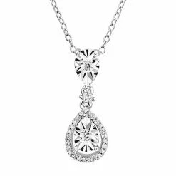 Stella Grace Sales 28 Stella Grace Sterling Silver 1/5 Carat T.W. Diamond Teardrop Halo Pendant Necklace