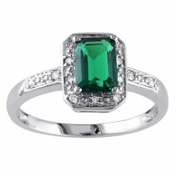 Stella Grace 10k White Gold Lab-Created Emerald & Diamond Accent Halo Ring