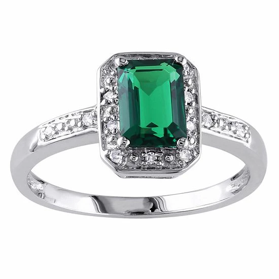 Stella Grace 10k White Gold Lab-Created Emerald & Diamond Accent Halo Ring 1 Stella Grace 10k White Gold Lab-Created Emerald & Diamond Accent Halo Ring