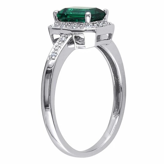 Stella Grace 10k White Gold Lab-Created Emerald & Diamond Accent Halo Ring 2 Stella Grace 10k White Gold Lab-Created Emerald & Diamond Accent Halo Ring - Image 2
