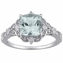 Stella Grace 14k White Gold Aquamarine, White Sapphire & Diamond Accent Vintage Halo Ring