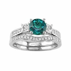 Stella Grace 10k White Gold Lab-Created Emerald, White Sapphire & 1/6 Carat T.W. Diamond Engagement Ring Set
