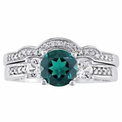 Stella Grace 10k White Gold Lab-Created Emerald, White Sapphire & 1/6 Carat T.W. Diamond Engagement Ring Set -Stella Grace Sales unnamed file 905