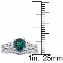 Stella Grace 10k White Gold Lab-Created Emerald, White Sapphire & 1/6 Carat T.W. Diamond Engagement Ring Set -Stella Grace Sales unnamed file 906