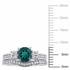 Stella Grace 10k White Gold Lab-Created Emerald, White Sapphire & 1/6 Carat T.W. Diamond Engagement Ring Set -Stella Grace Sales unnamed file 907