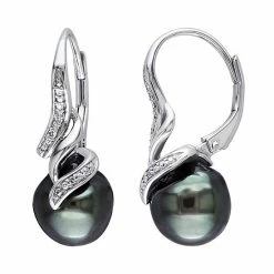 Stella Grace Sterling Silver Tahitian Cultured Pearl & Diamond Accent Earrings