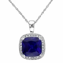 Stella Grace 10k White Gold 1/10 Carat T.W. Diamond & Lab-Created Sapphire Pendant Necklace