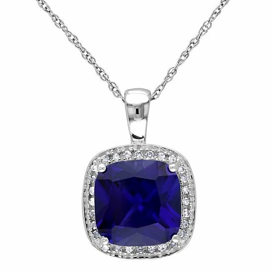 Stella Grace 10k White Gold 1/10 Carat T.W. Diamond & Lab-Created Sapphire Pendant Necklace 1 Stella Grace 10k White Gold 1/10 Carat T.W. Diamond & Lab-Created Sapphire Pendant Necklace