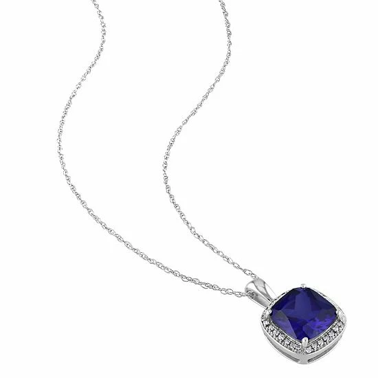 Stella Grace 10k White Gold 1/10 Carat T.W. Diamond & Lab-Created Sapphire Pendant Necklace 2 Stella Grace 10k White Gold 1/10 Carat T.W. Diamond & Lab-Created Sapphire Pendant Necklace - Image 2